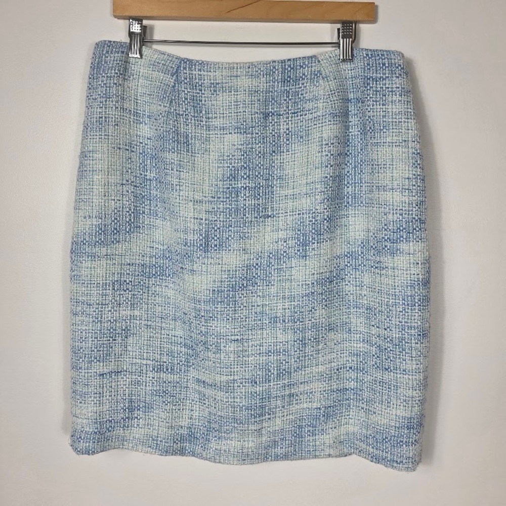 Josephine Tweed Pencil Skirt Blue White Textured‎ Academic Office Size 12